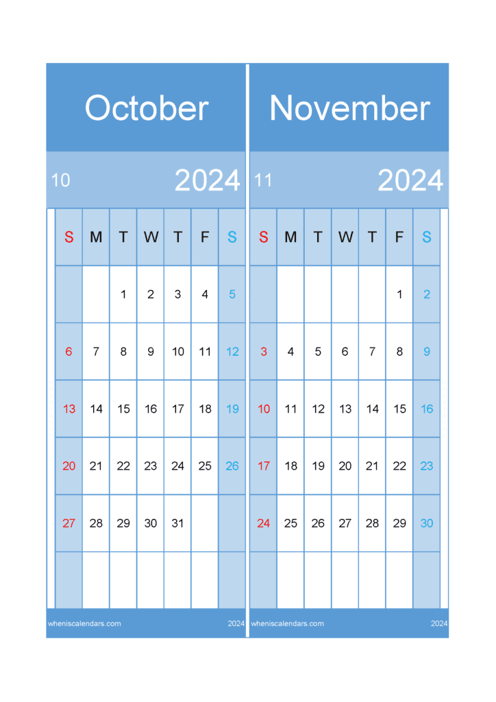 Download 2024 October November Calendar A4 ON422