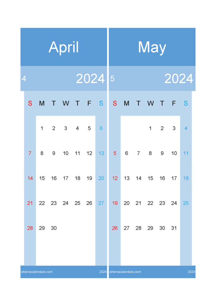 Download 2024 Calendar April May A4 AM423