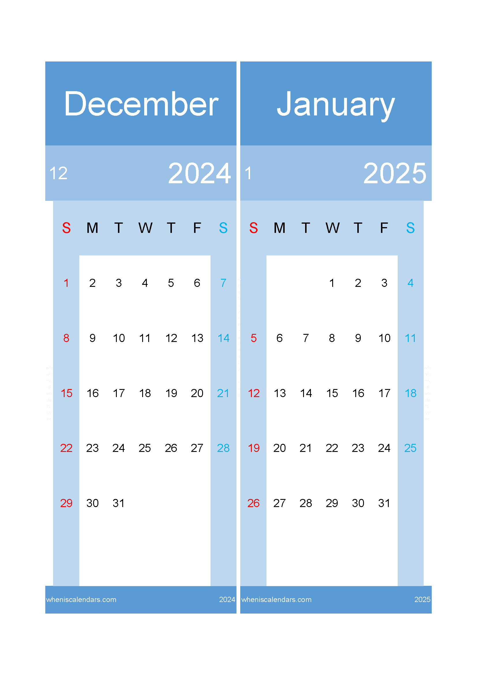 Download Calendar December 2024 January 2025 A4 D4J523