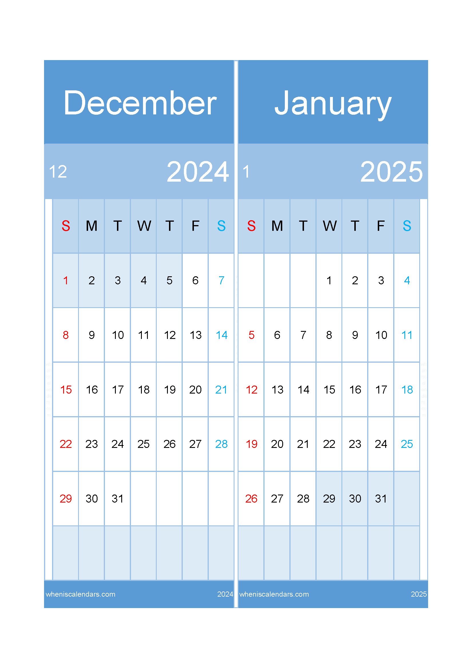 Download December 2024 to January 2025 Calendar A4 D4J524