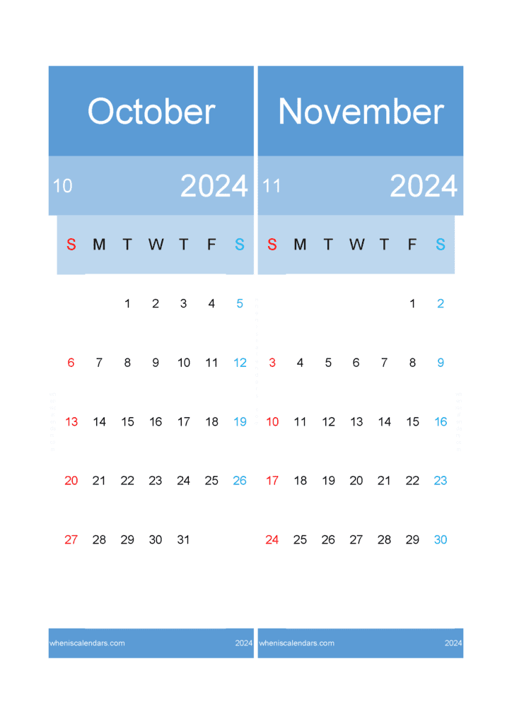 Download October to November Calendar 2024 A4 ON425