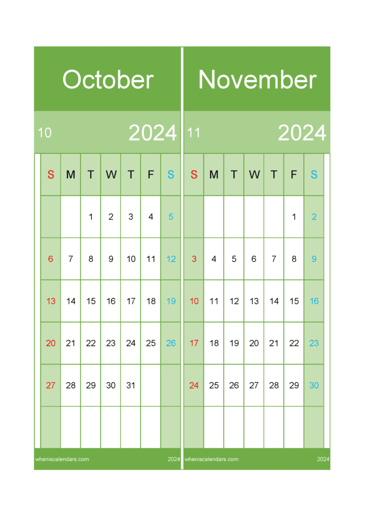Download November and October Calendar 2024 A4 ON427