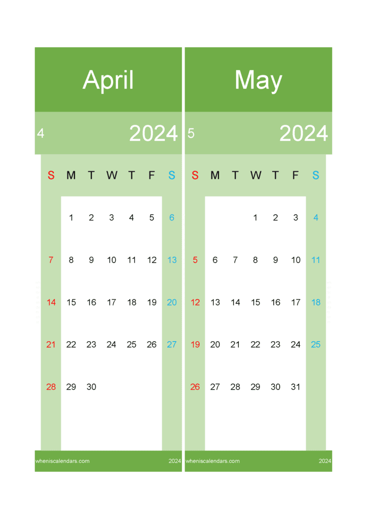 Download Calendar 2024 Apr May A4 AM428