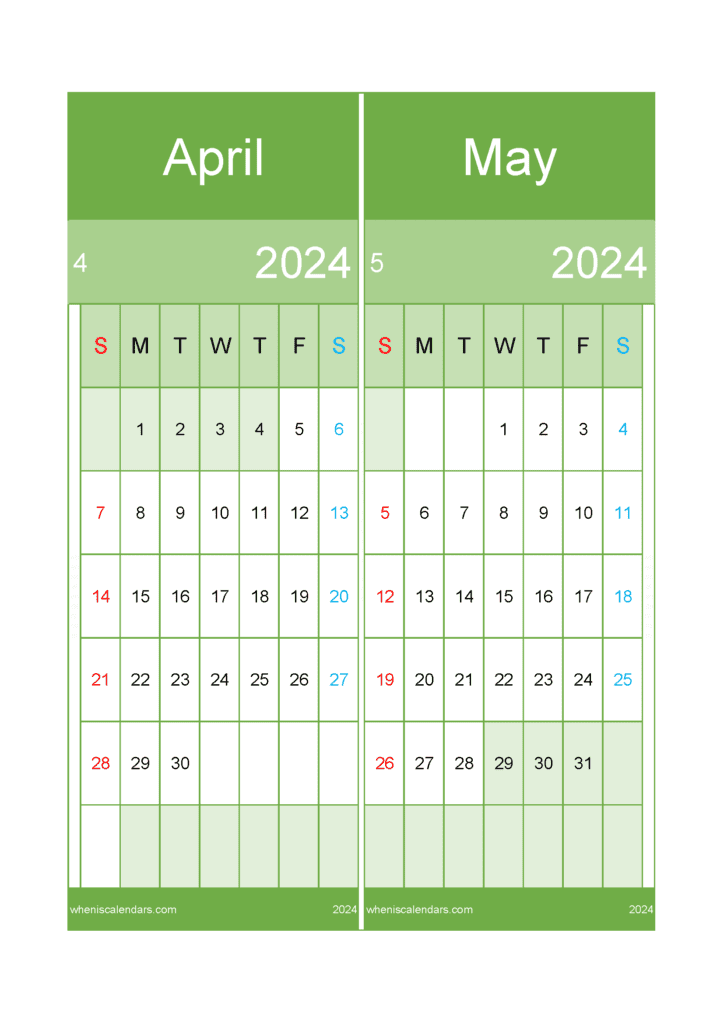 Download Apr May 2024 Calendar A4 AM429
