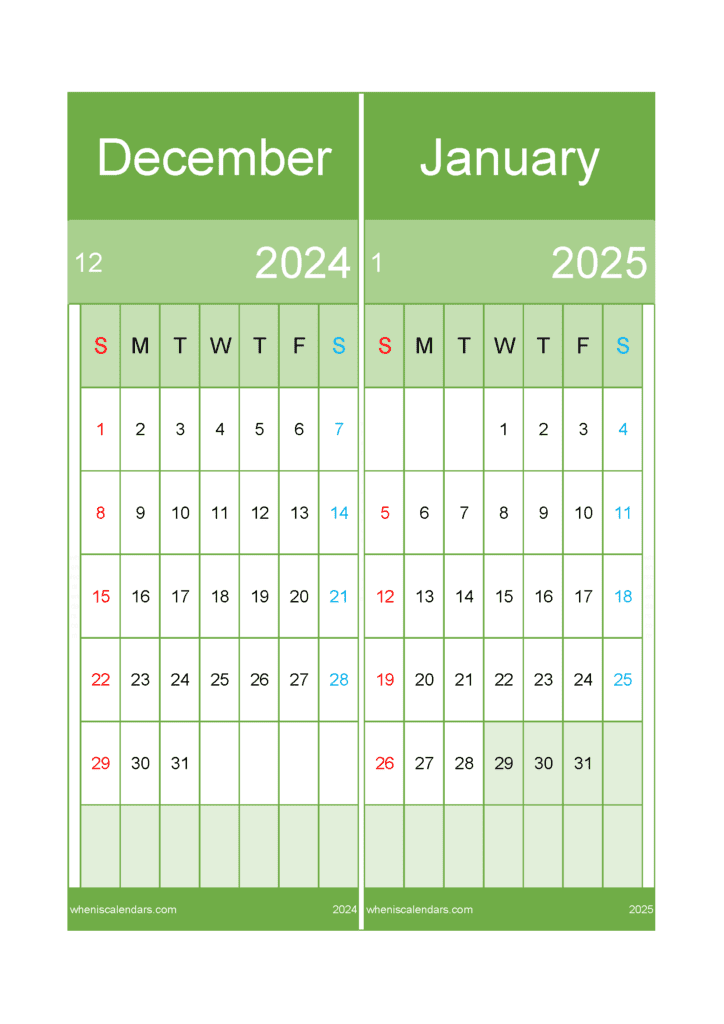 Download Dec 2024 Jan 2025 Calendar A4 D4J529