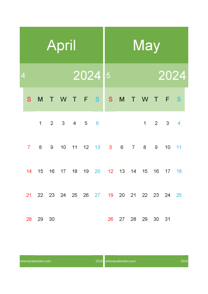 Download Calendar for Apr and May 2024 A4 AM430