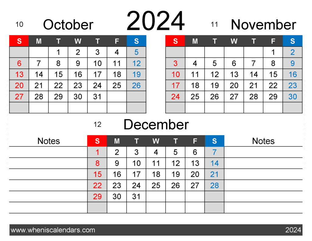 Download Oct Nov Dec Calendar 2024 OND422