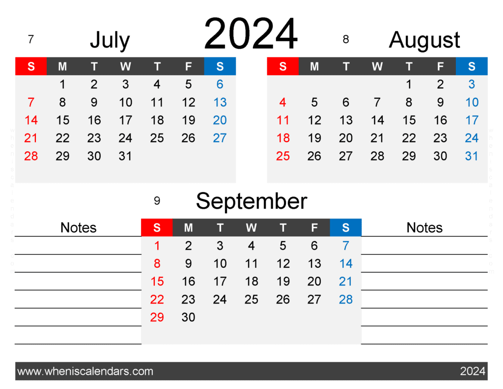 Download 2024 calendar Jul Aug September JAS424
