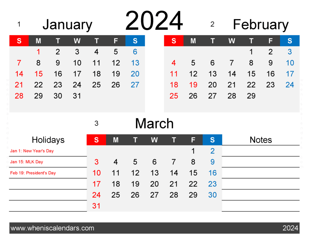 Download January February and March 2024 calendar JFM404