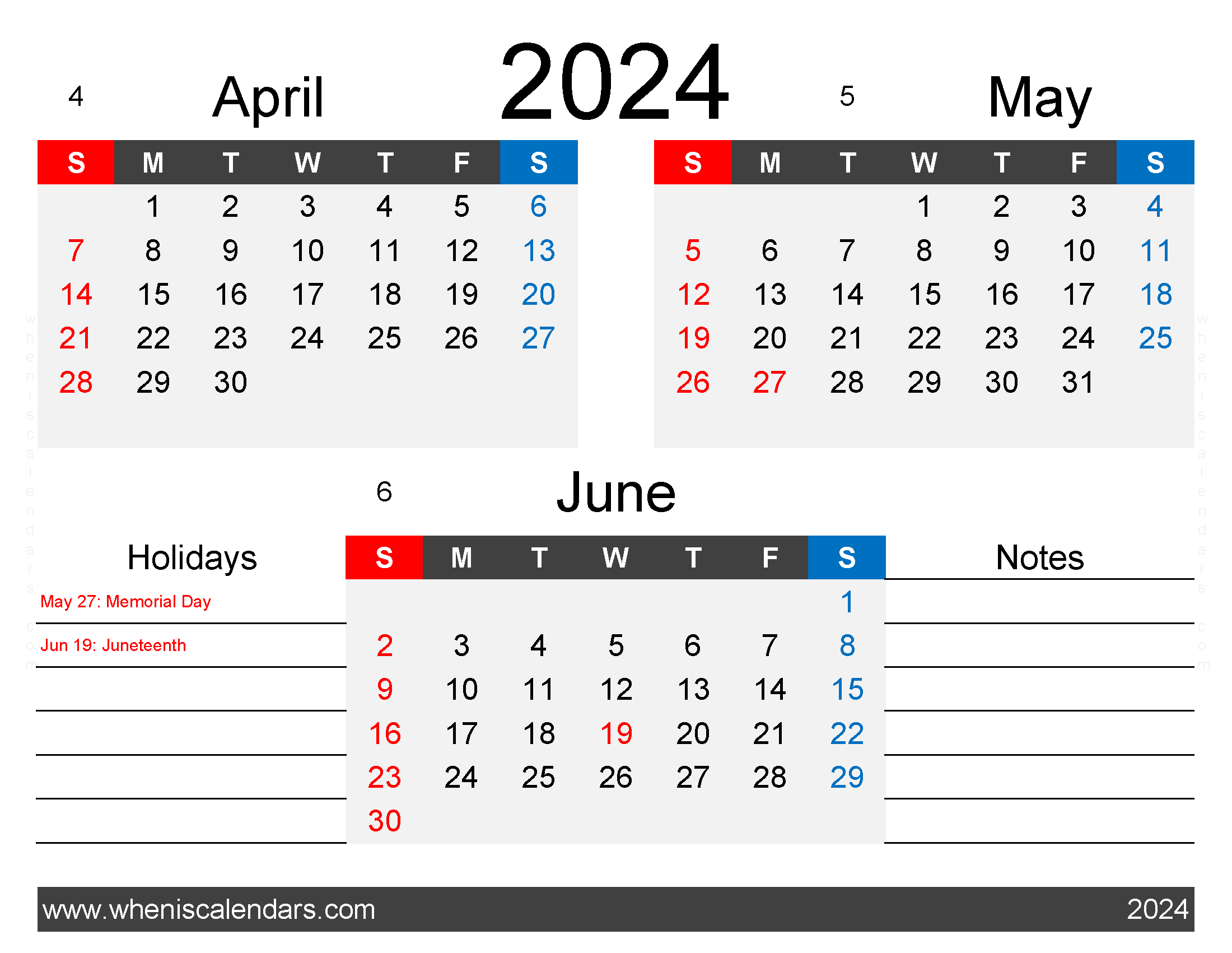 Download April May and June 2024 Calendar AMJ404