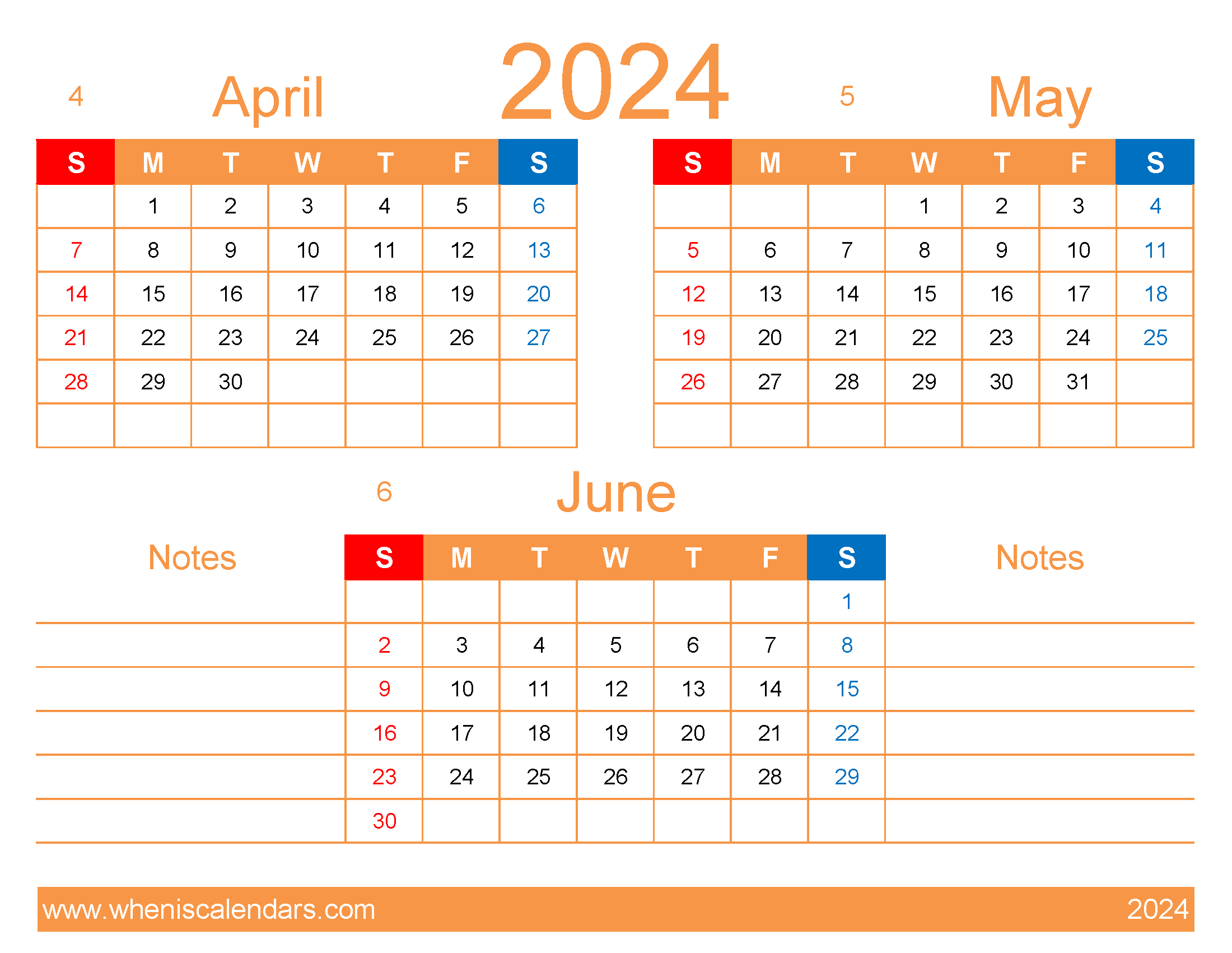 Download April to June Calendar AMJ425