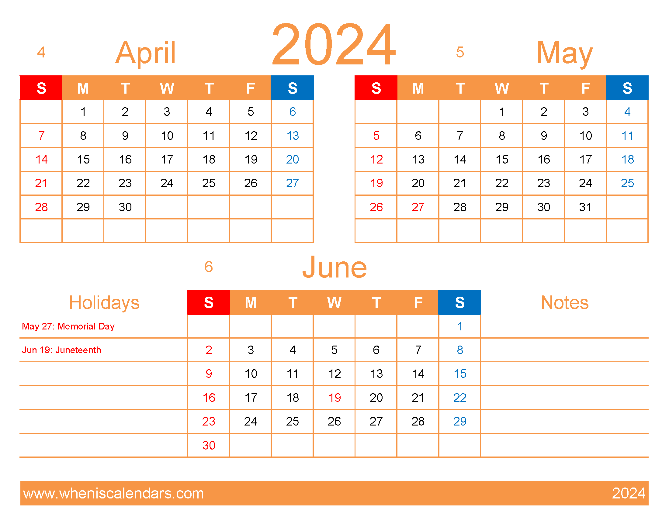 Download 2024 April May June Calendar AMJ405