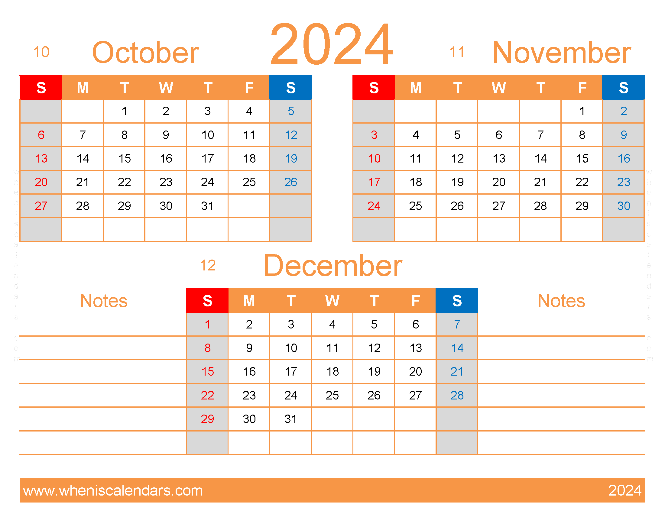 Download calendar Oct Nov Dec 2024 OND426