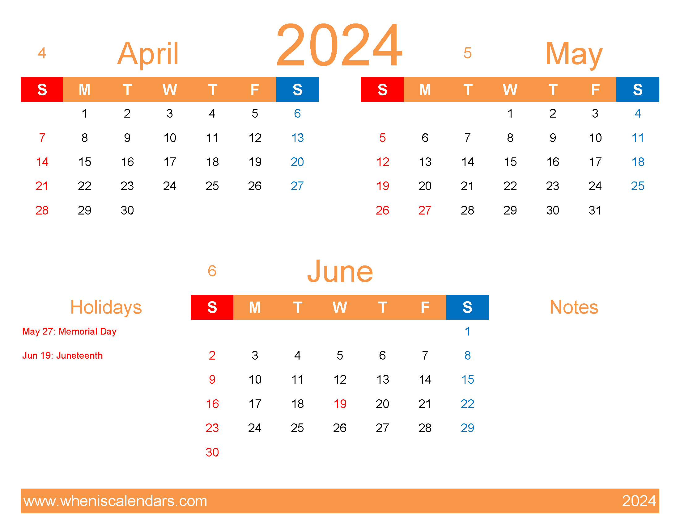 Download Apr May June 2024 Calendar AMJ407
