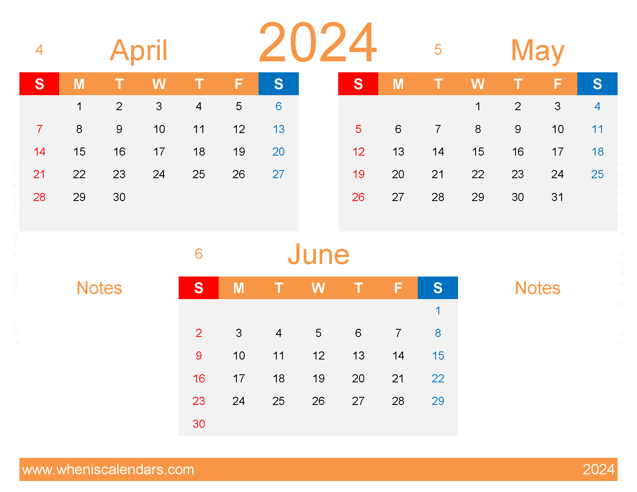 Download April June Calendar 2024 AMJ428