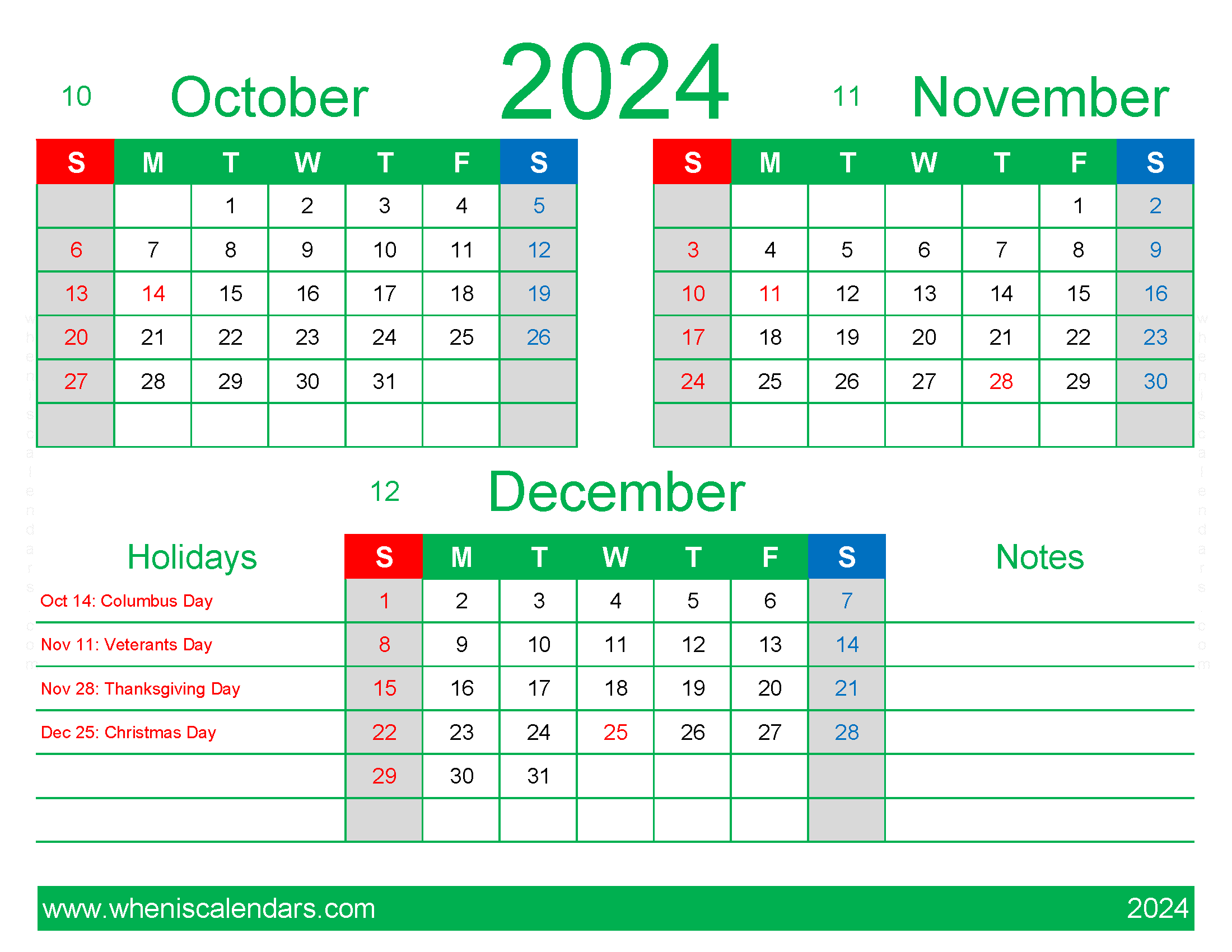 Download 2024 calendar October November December OND410