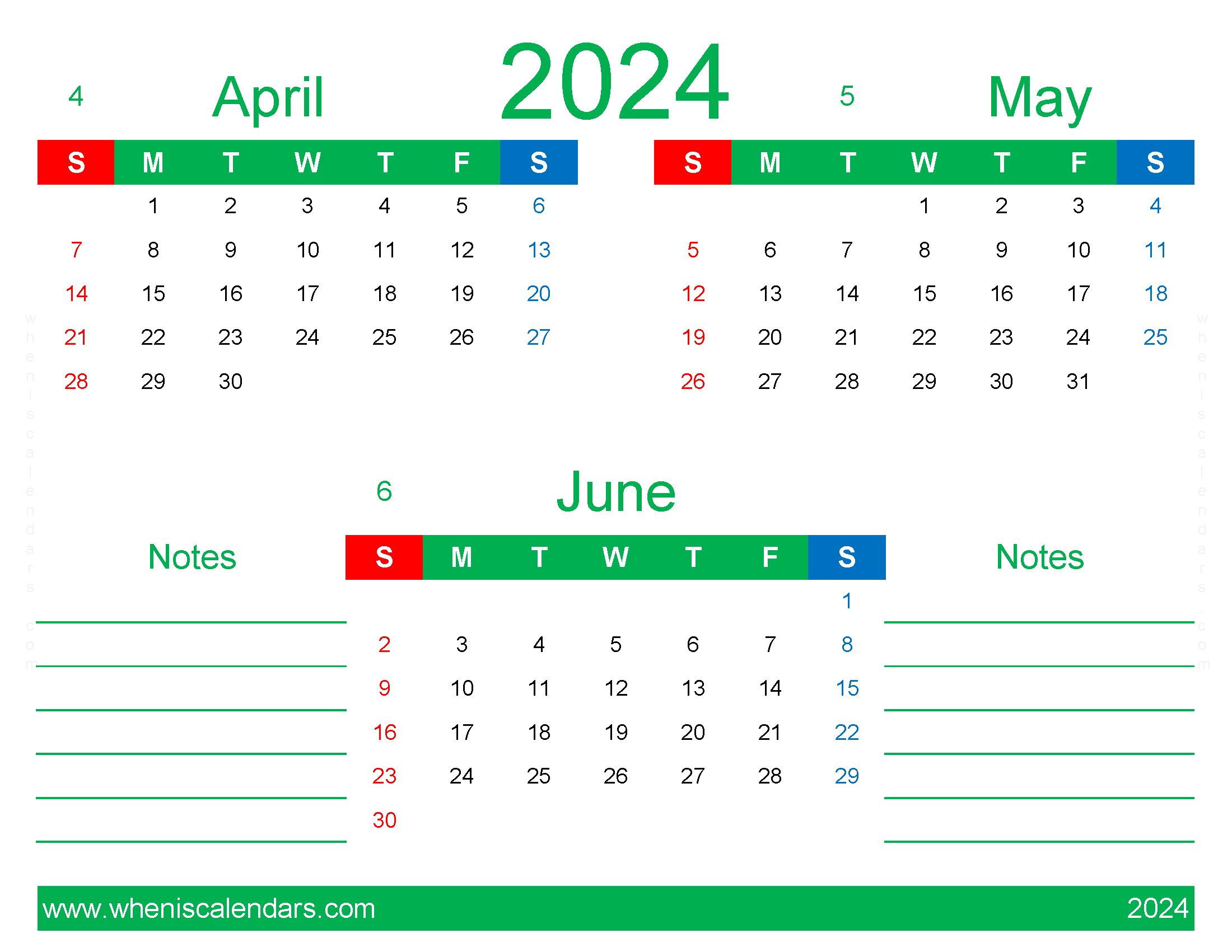 Download Calendar for Apr May June 2024 AMJ431