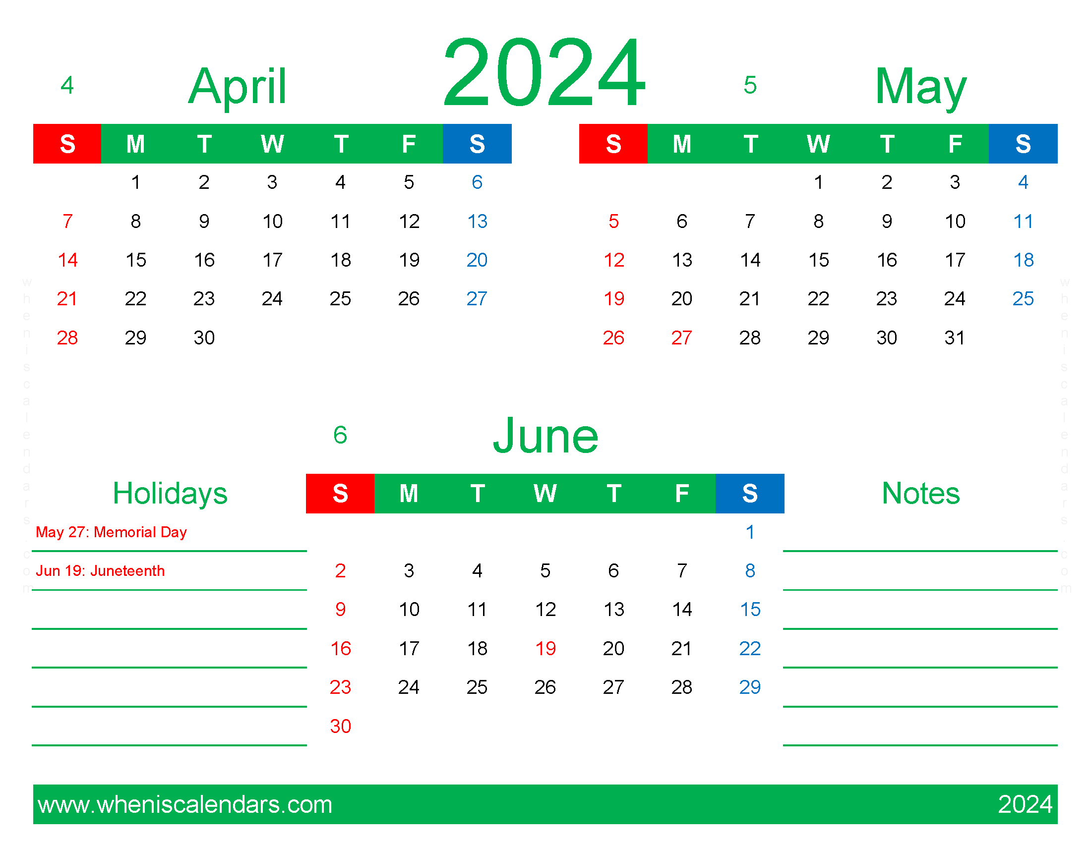 Download Calendar 2024 April May June AMJ411