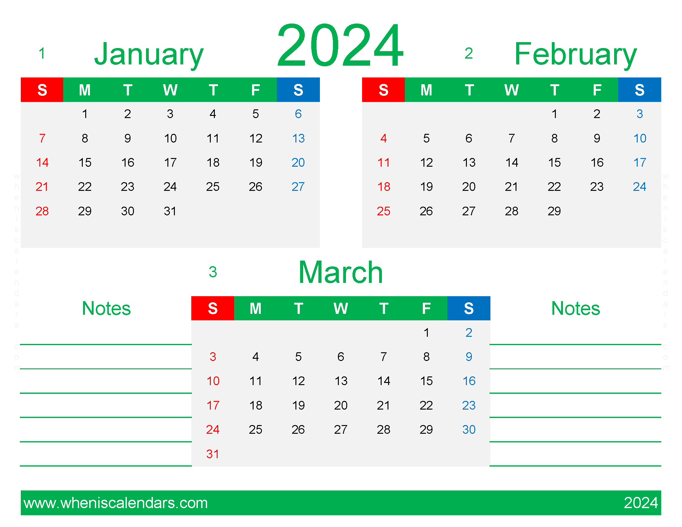 Download Jan Feb and March 2024 calendar JFM432