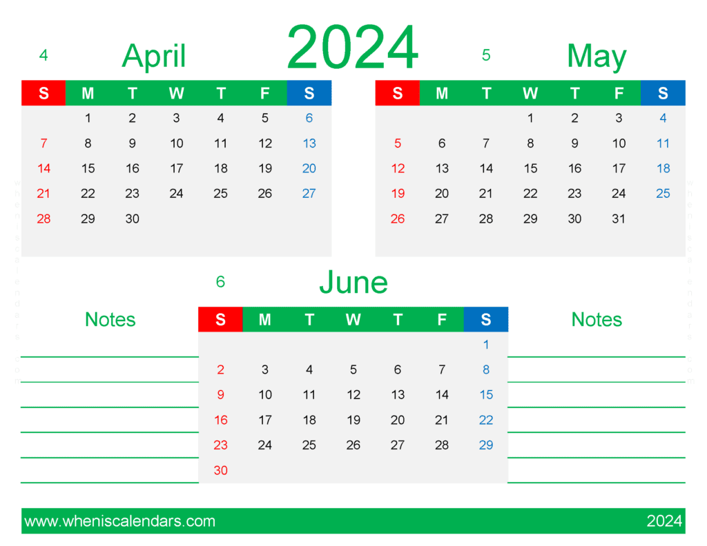 Download Apr May and June 2024 Calendar AMJ432