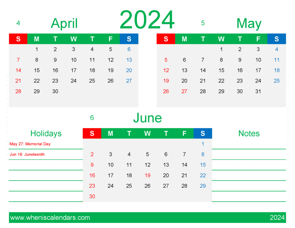 Download Calendar April May June 2024 AMJ412
