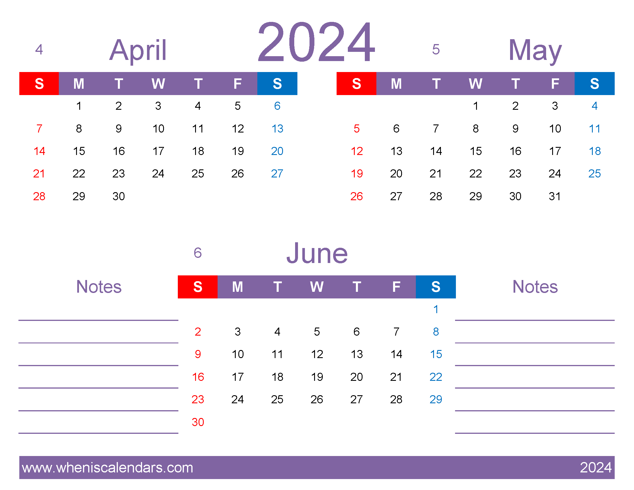 Download Apr May Jun 2024 Calendar printable AMJ435