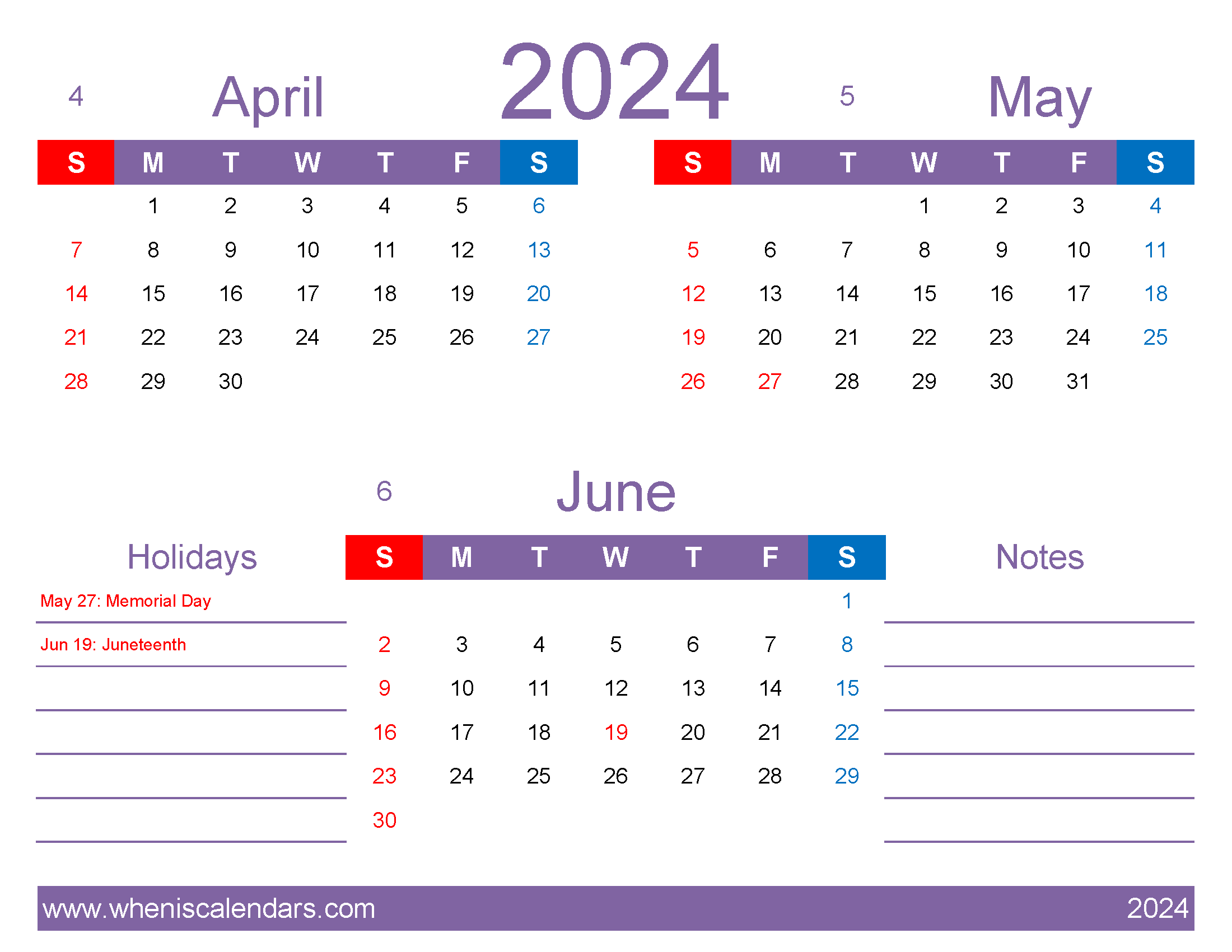 Download April through June 2024 Calendar AMJ415