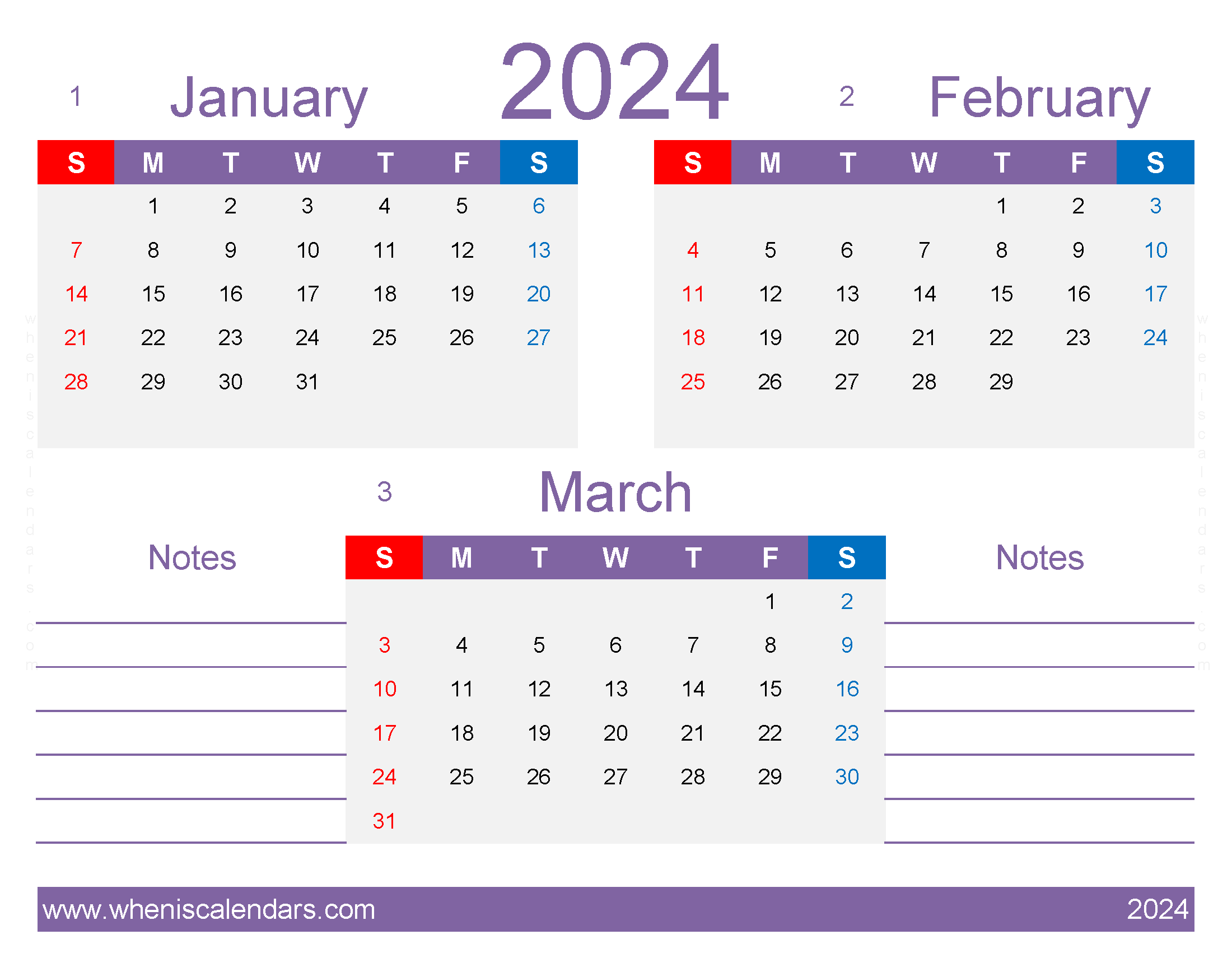 Download calendar January to March 2024 free JFM436