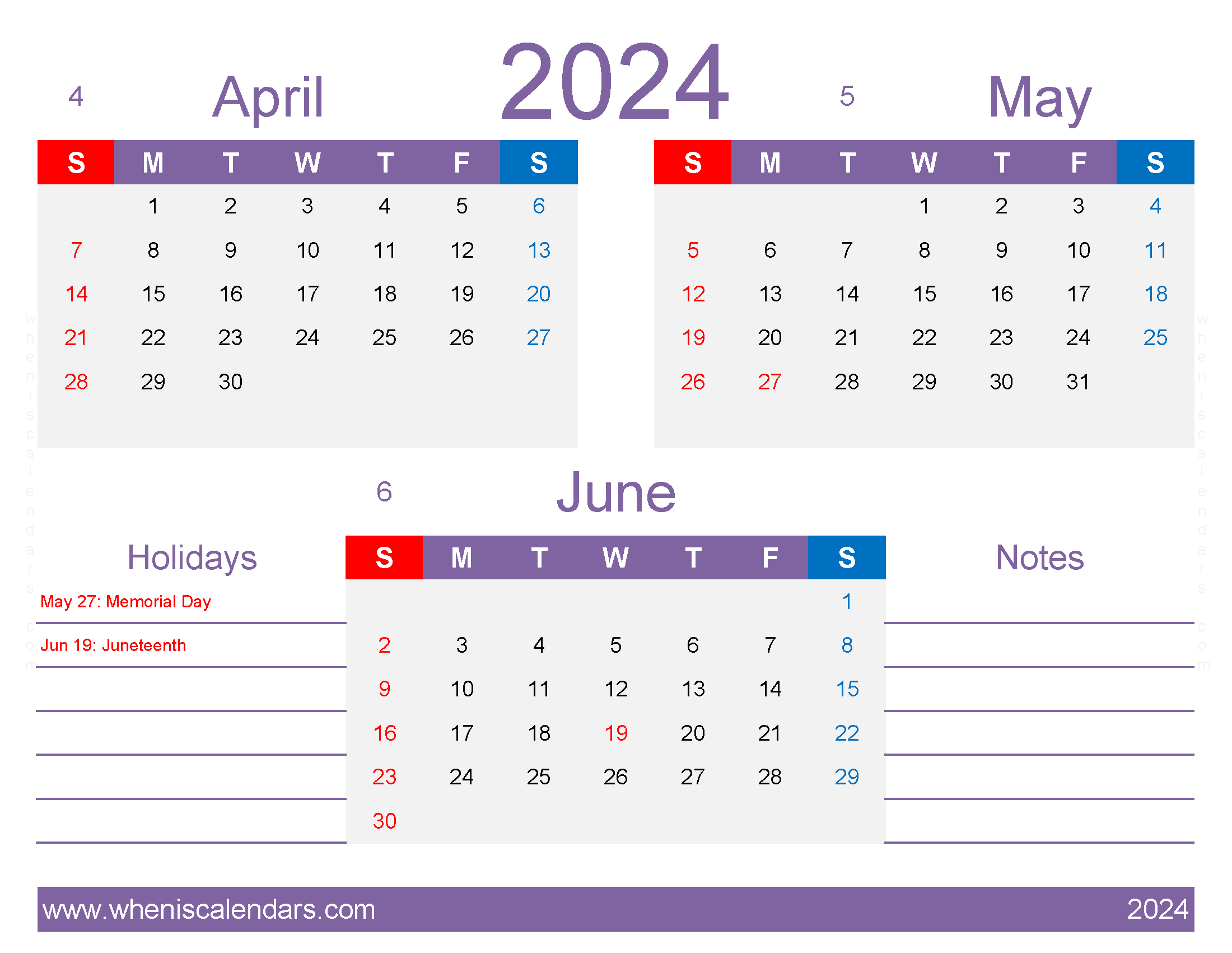Download free printable Calendar April May June 2024 AMJ416