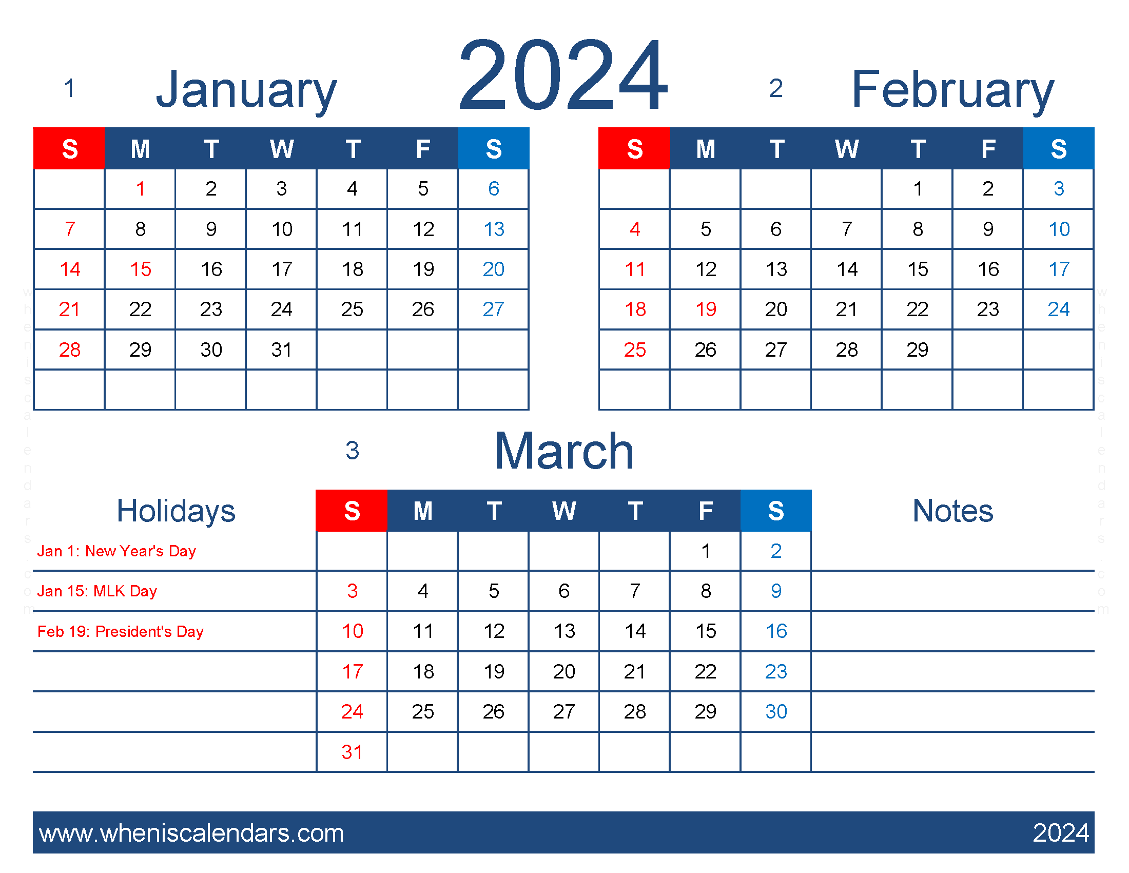 Download printable calendar January February March 2024 JFM417