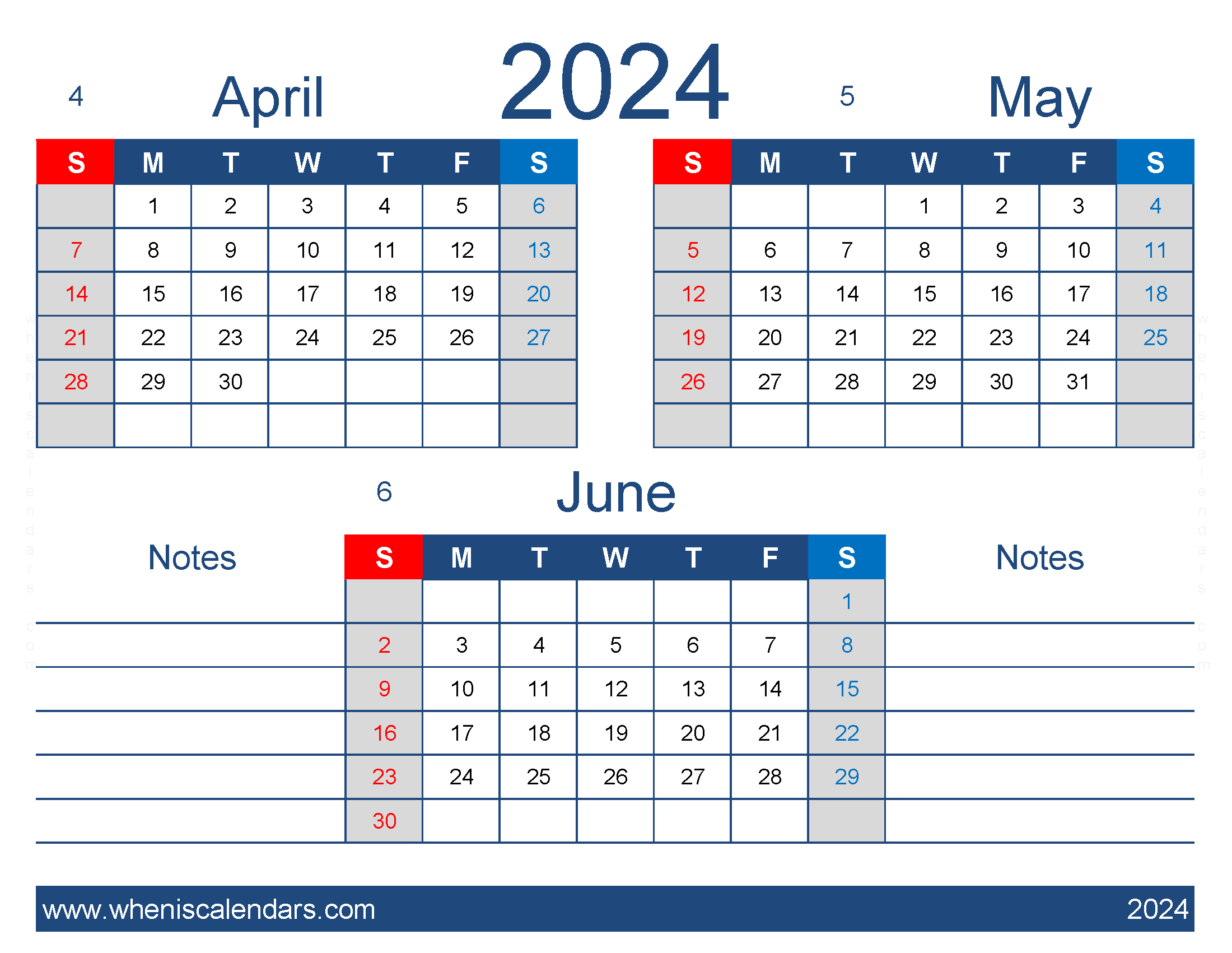 Download printable Calendar April May June 2024 AMJ438