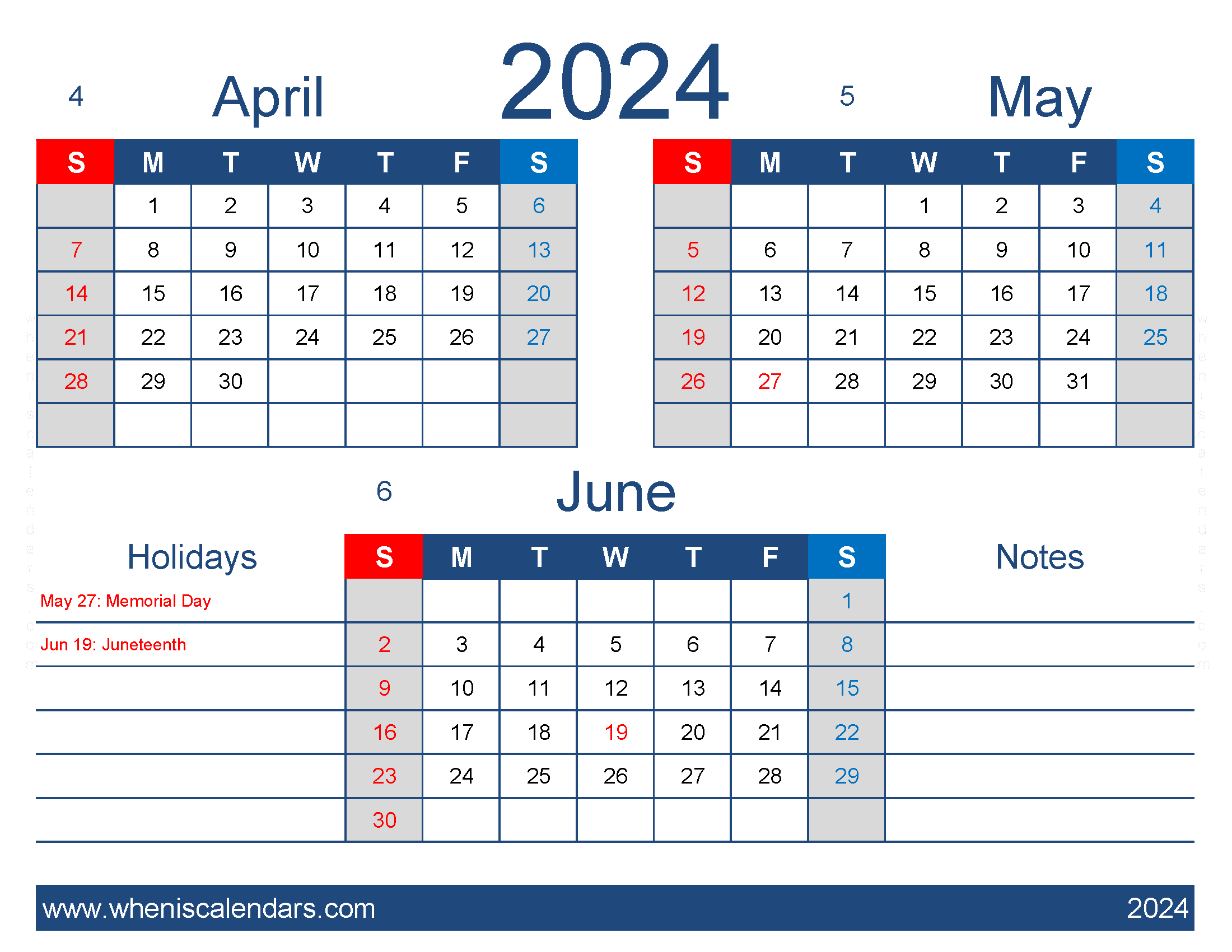 Download Calendar for April May and June 2024 AMJ418