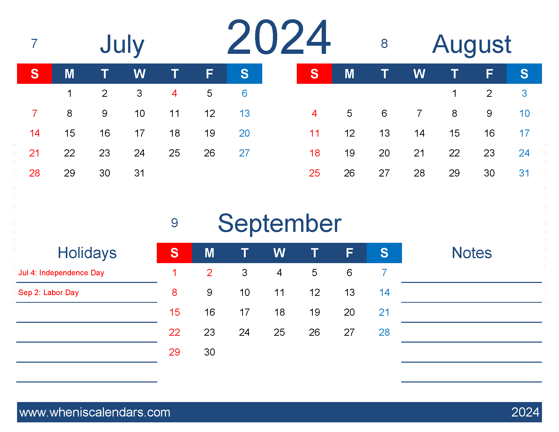 Download calendar July to September 2024 JAS419