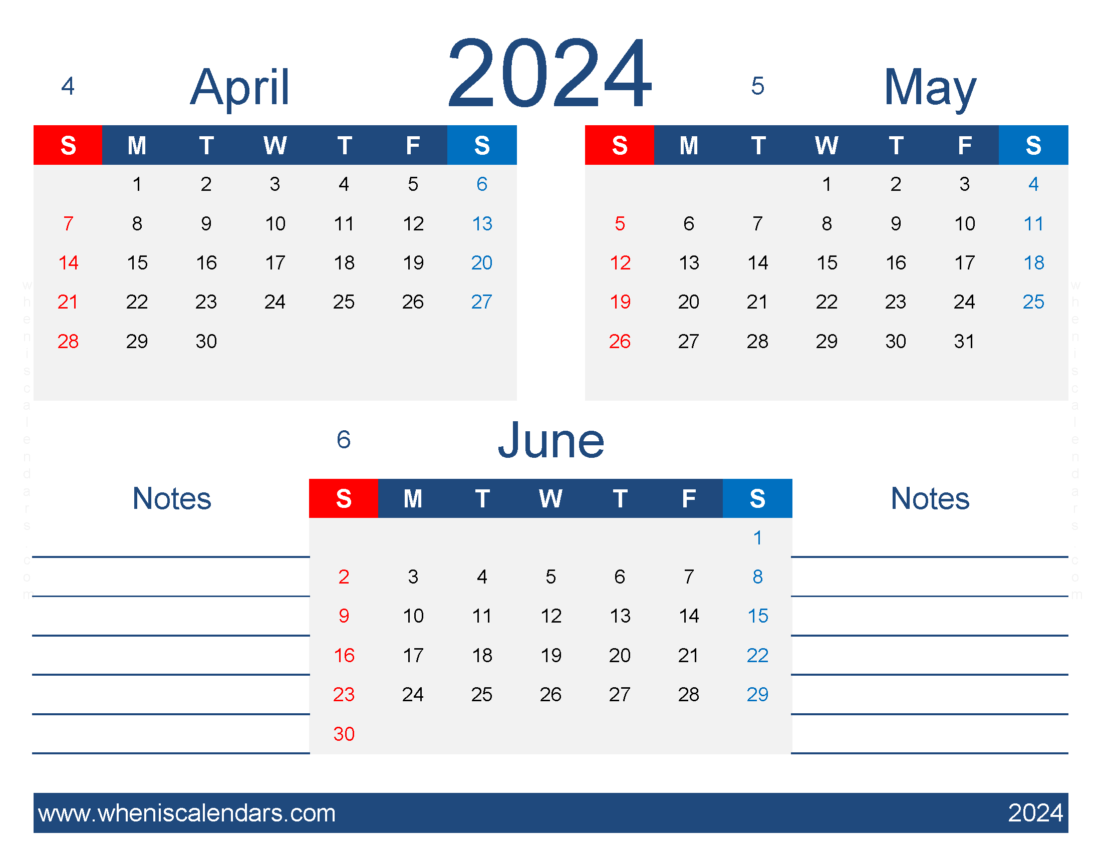 Download free April May June 2024 Calendar AMJ440
