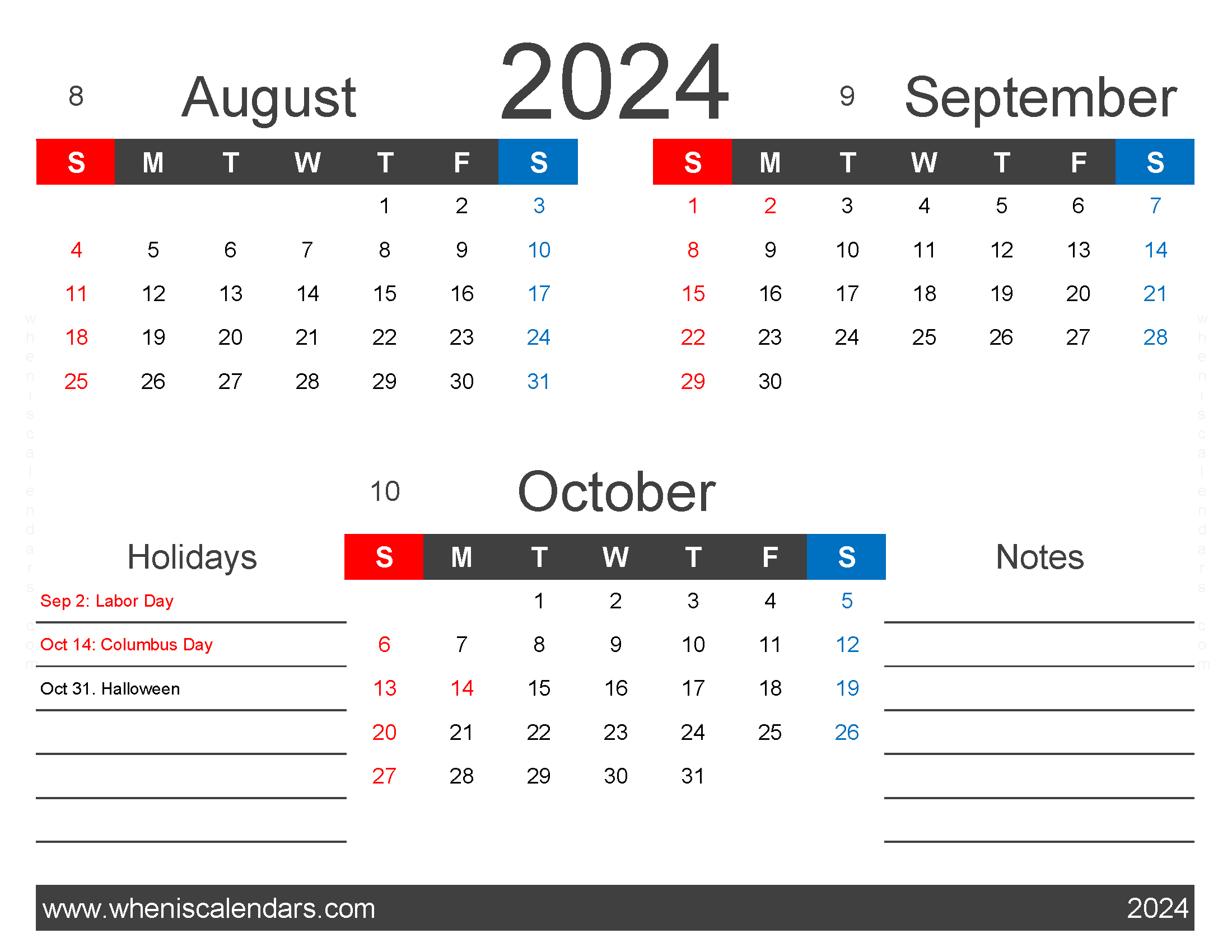 Download August September October 2024 Calendar ASO403