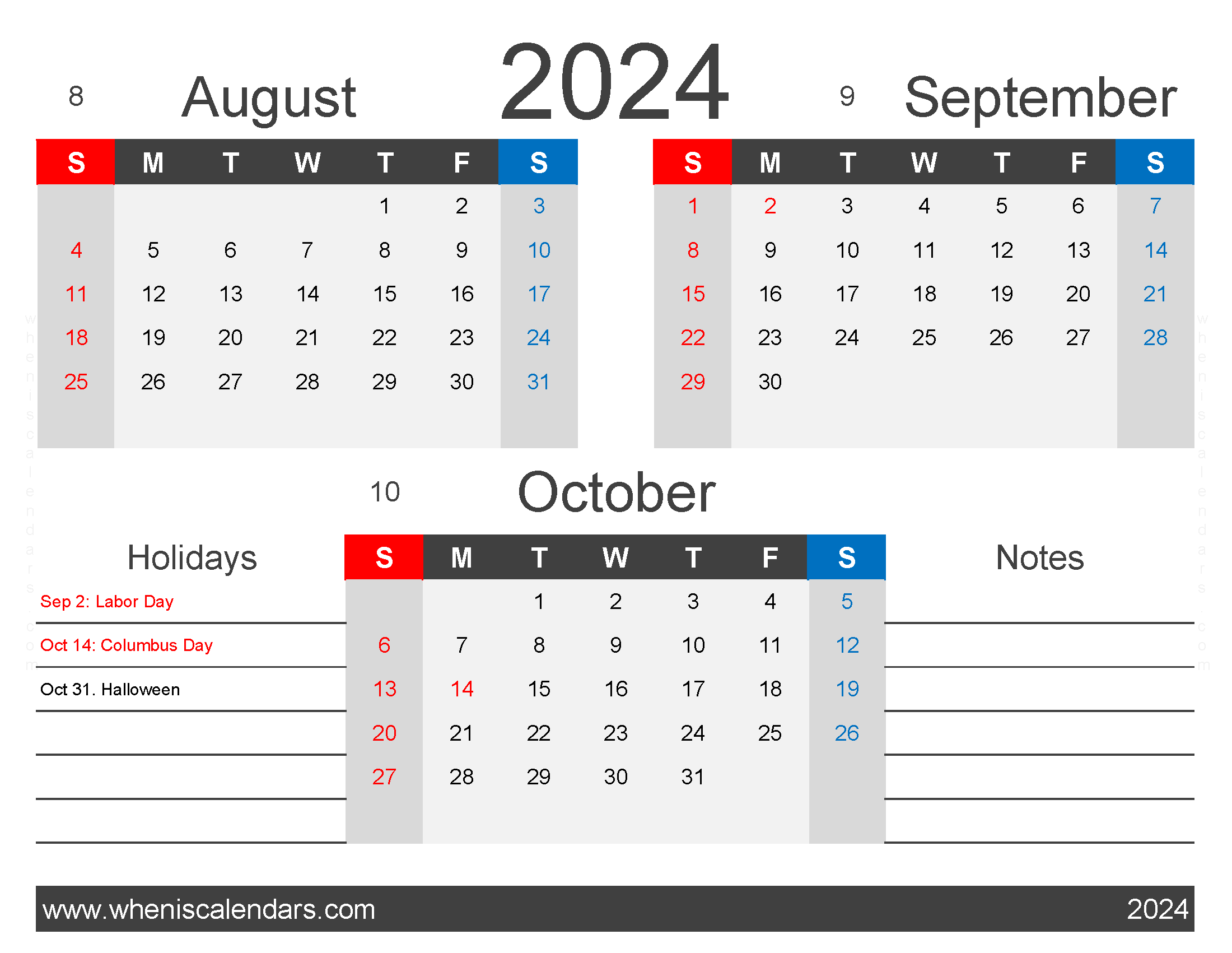 Download August September and October 2024 Calendar ASO404