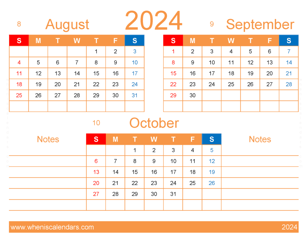 Download August to October Calendar ASO425