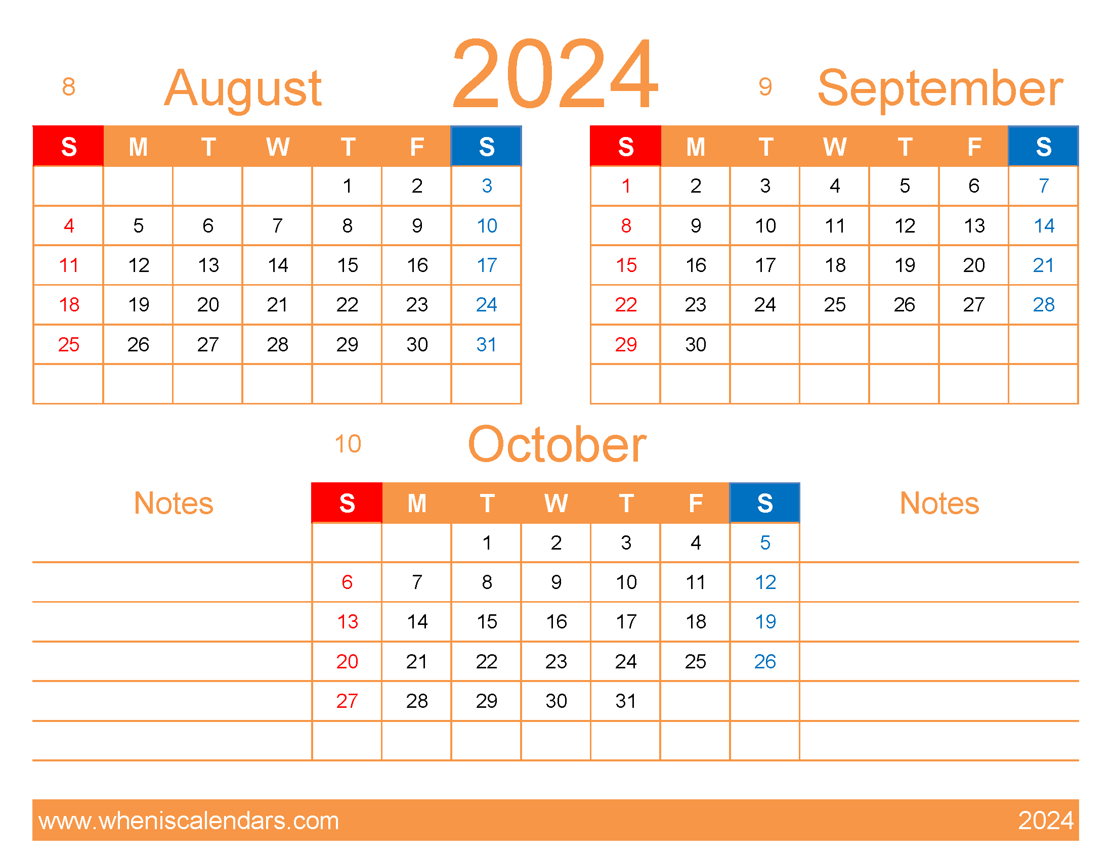 Download August to October Calendar ASO425