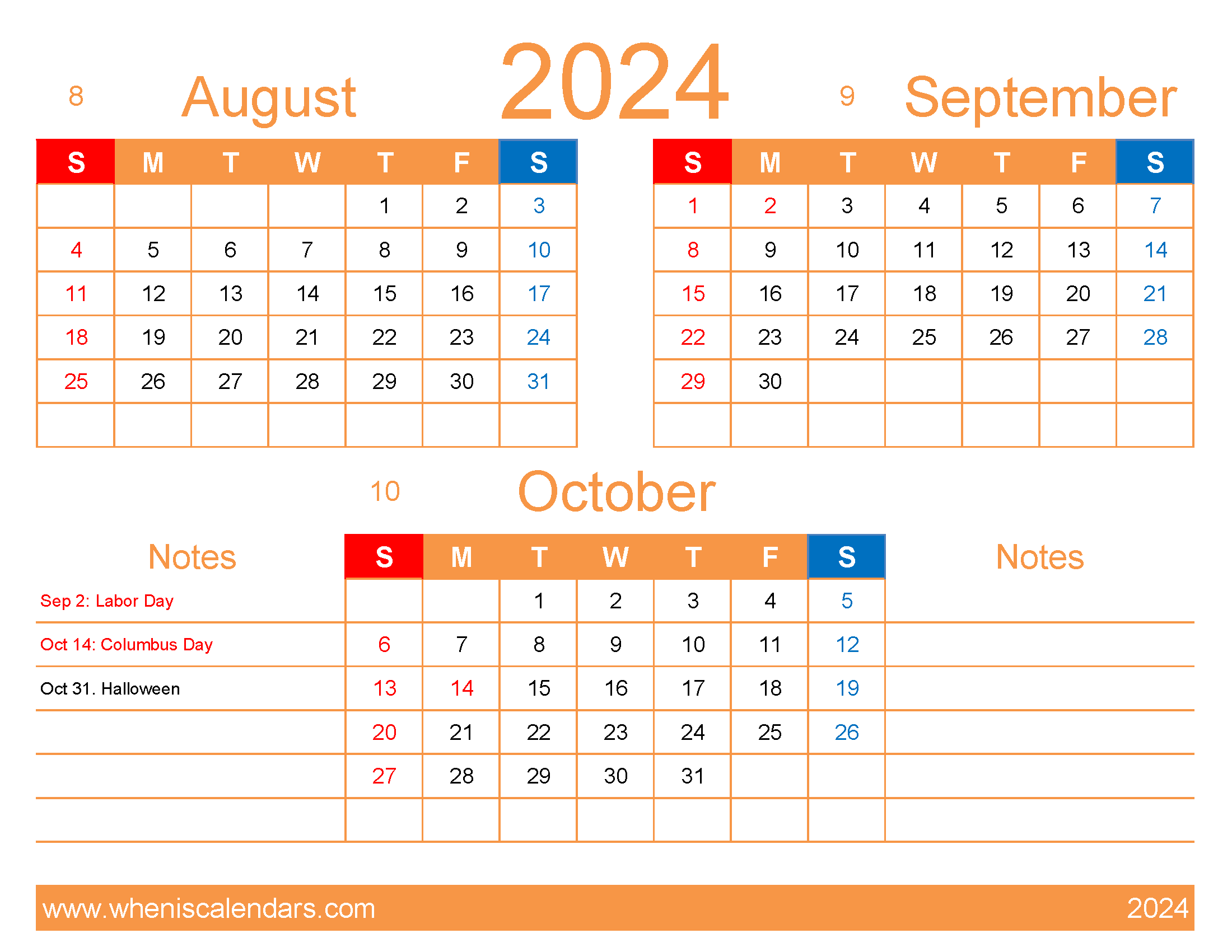 Download 2024 August September October Calendar ASO405