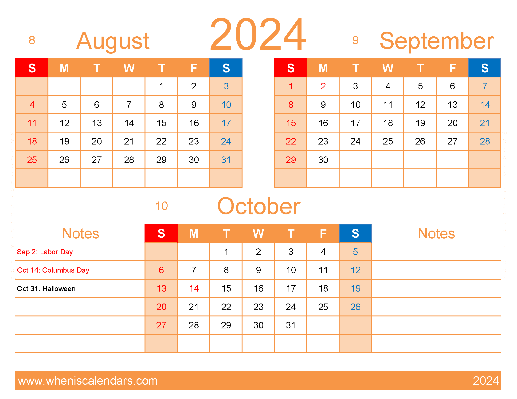 Download August to October 2024 Calendar ASO406