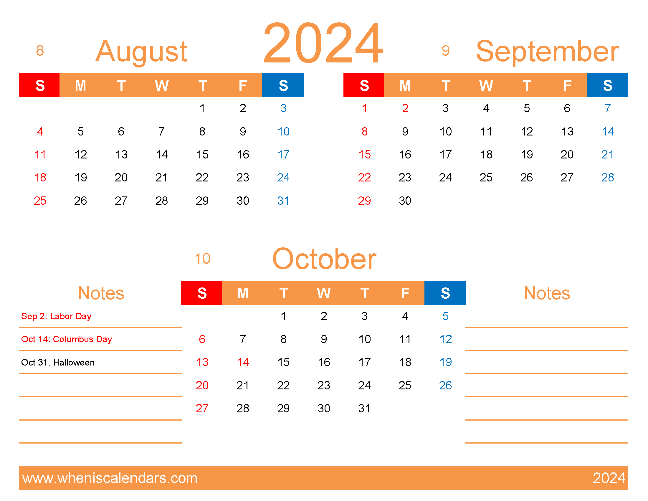 Download Aug Sept October 2024 Calendar ASO407