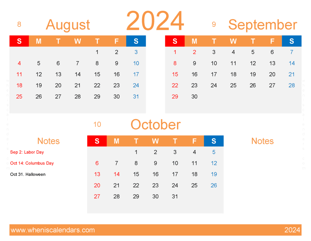 Download August September October Calendar 2024 ASO408