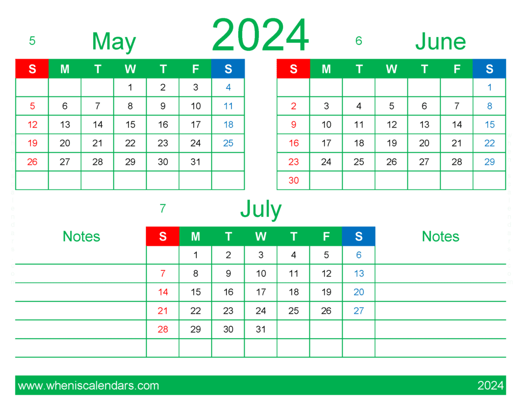 Download May and June and July 2024 Calendar MJJ429