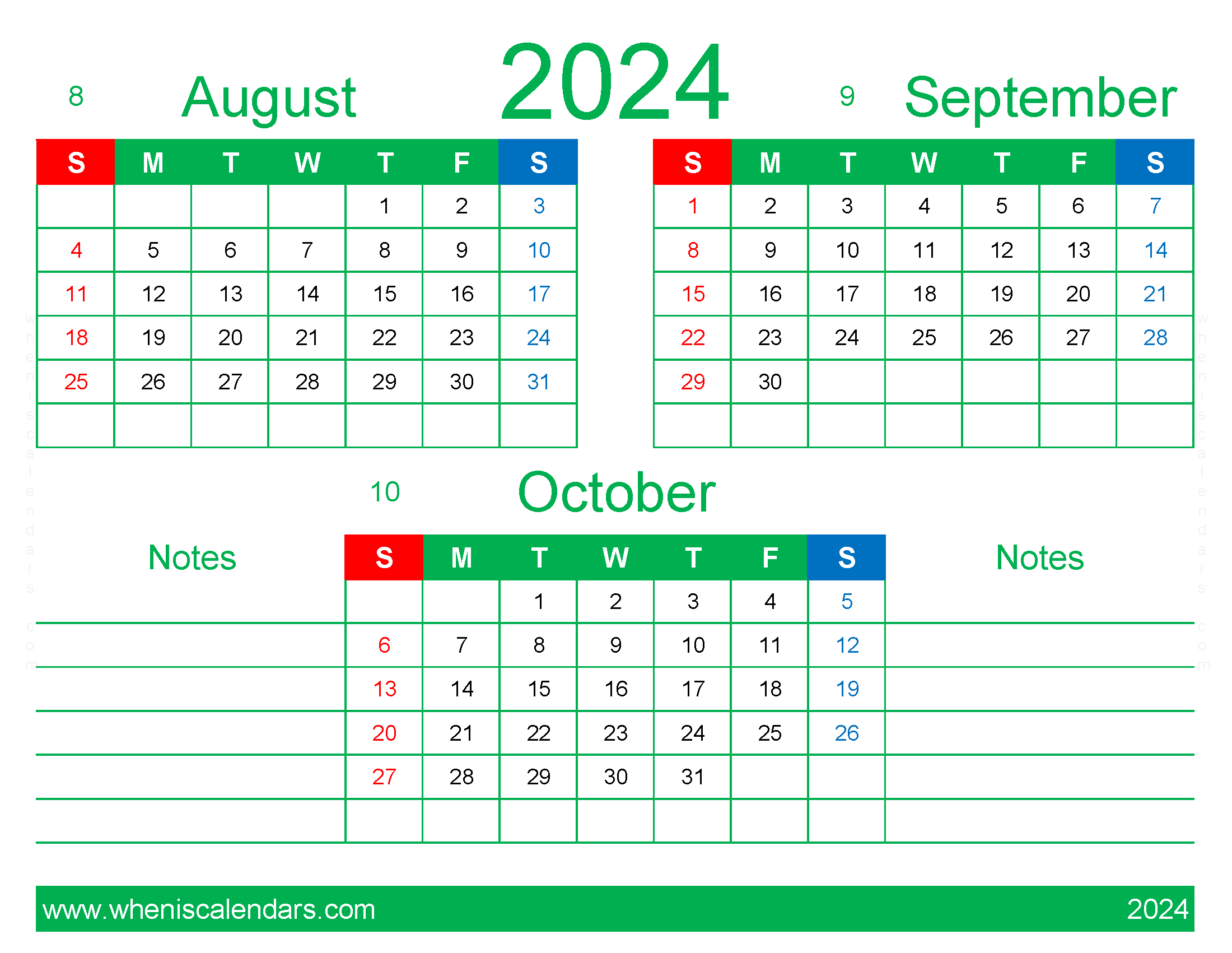 Download August and September and October 2024 Calendar ASO429