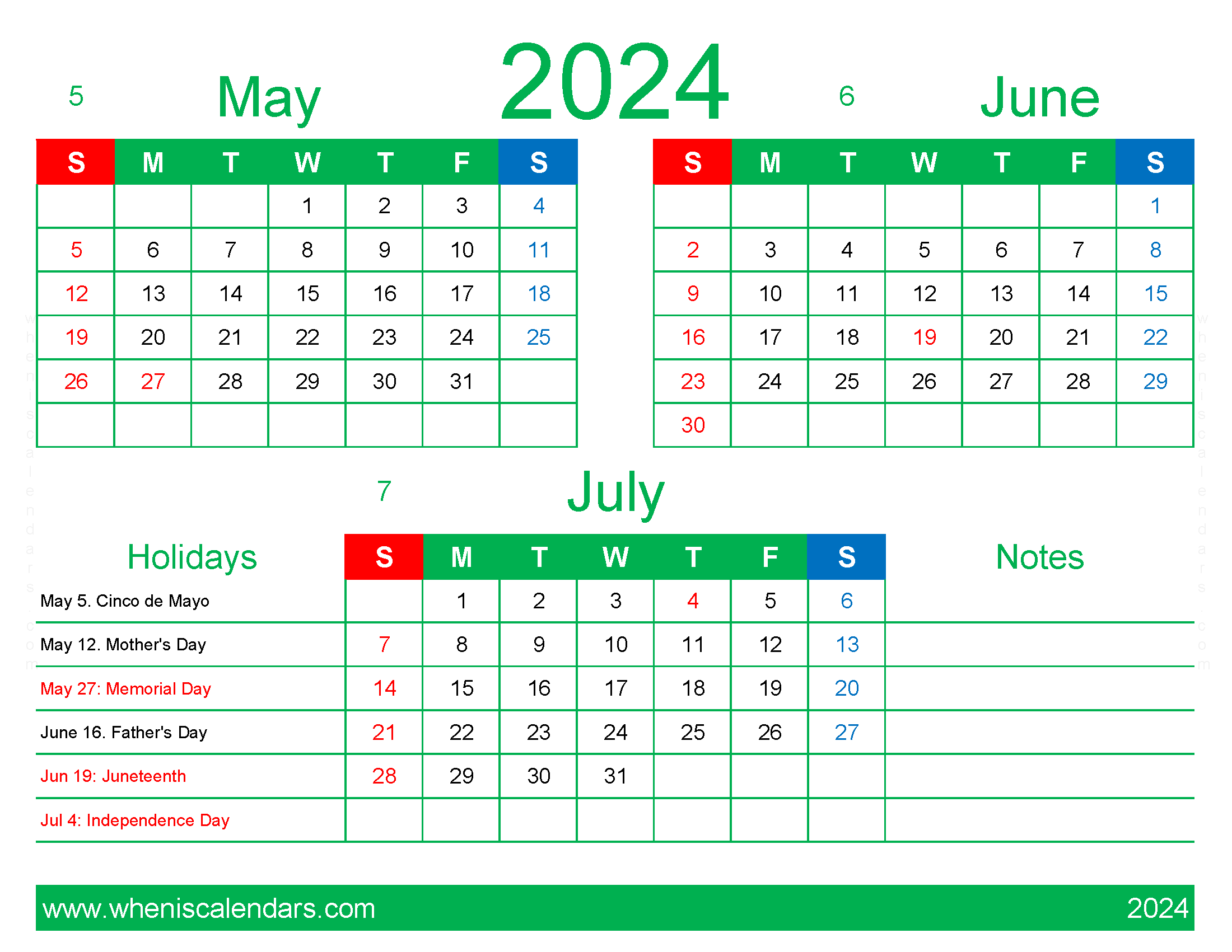 Download 2024 May June July Calendar free MJJ409