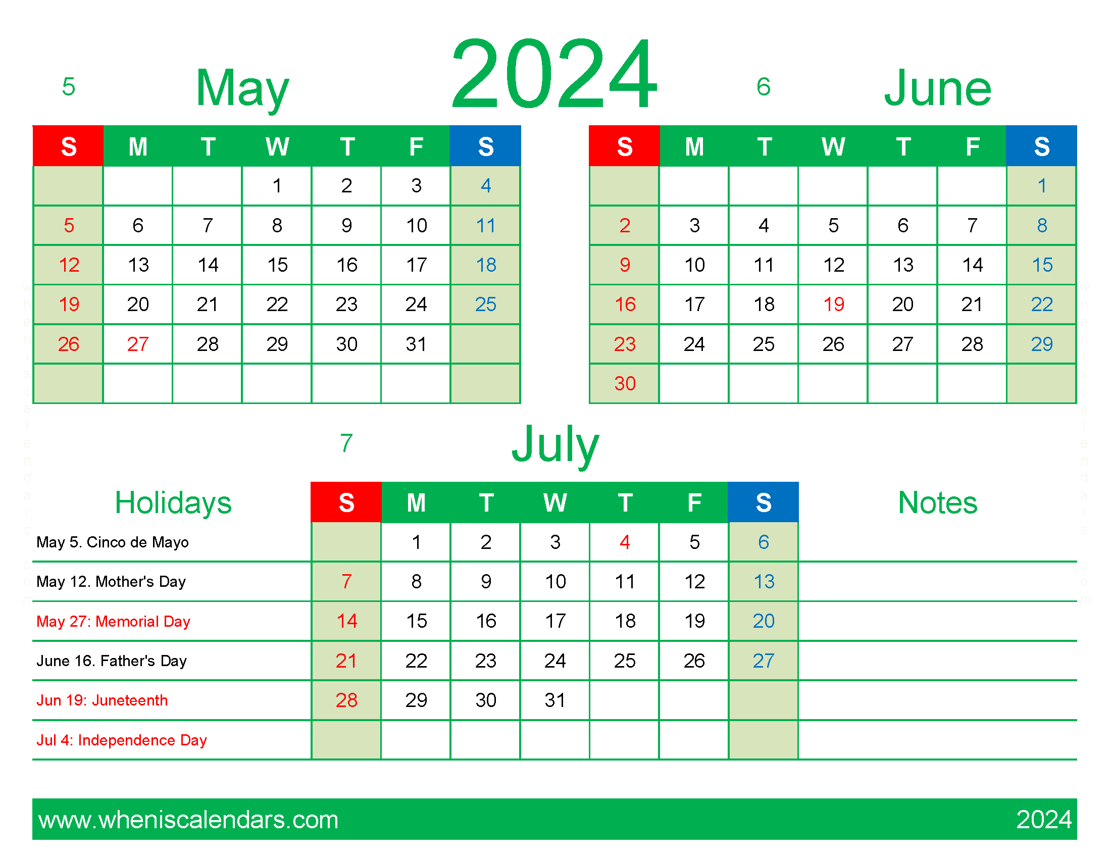 Download 2024 Calendar May June July MJJ410