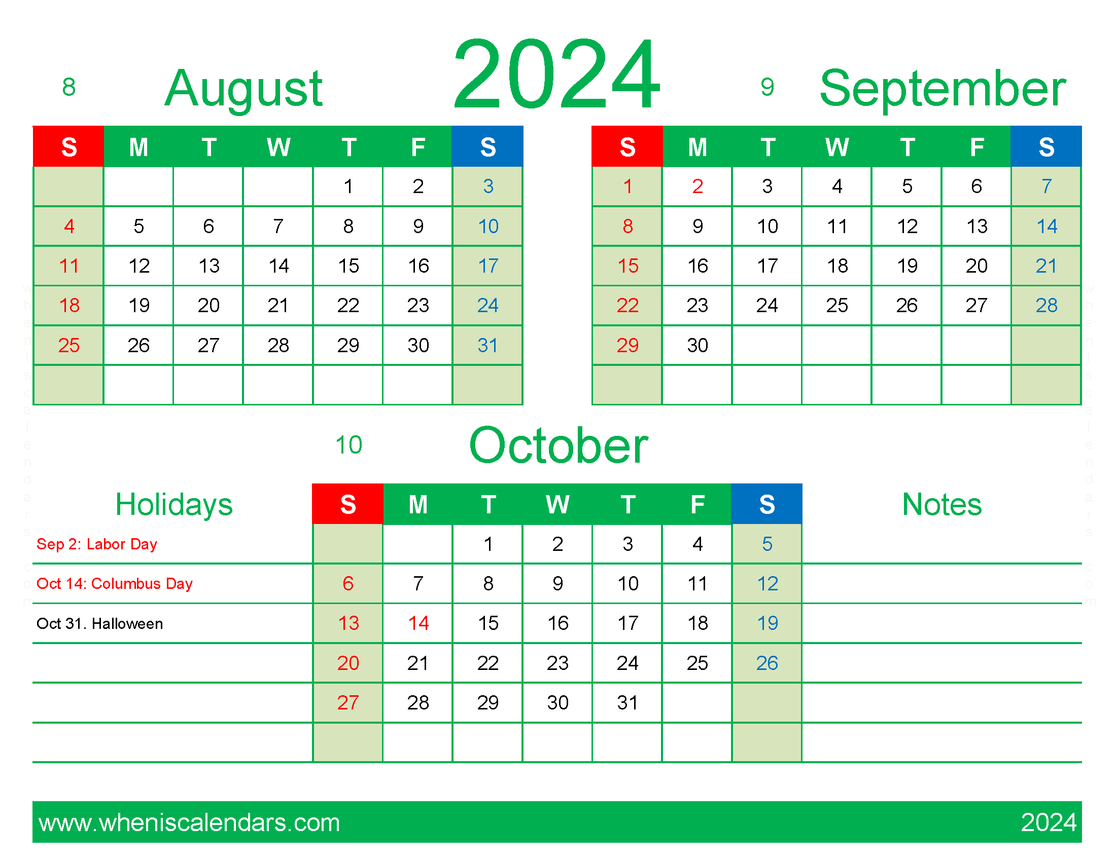 Download 2024 Calendar August September October ASO410