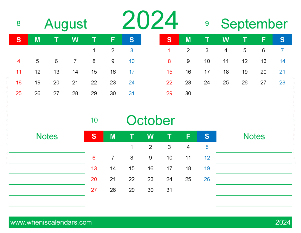 Download Calendar for Aug Sept October 2024 ASO431