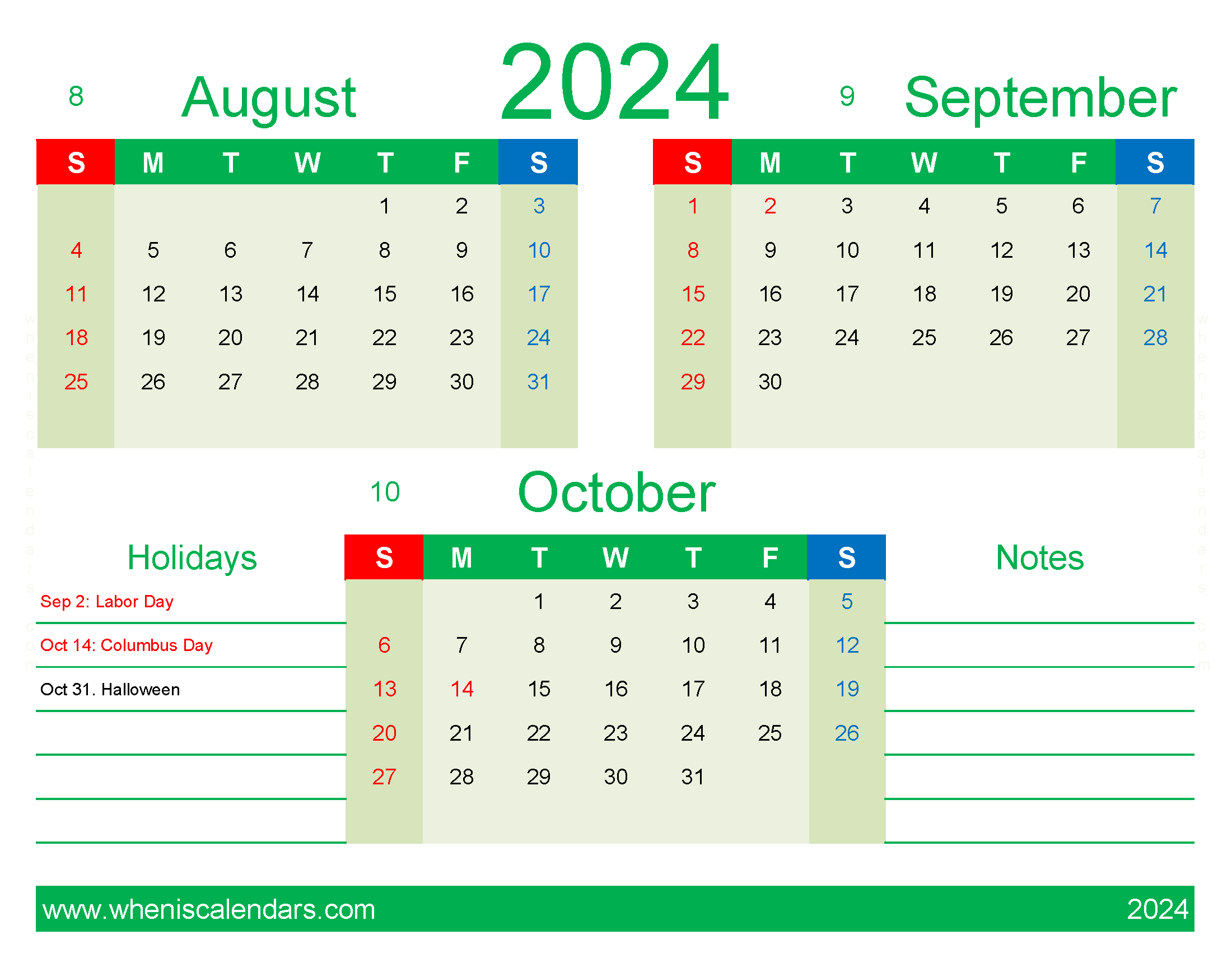 Download Calendar August September October 2024 ASO412