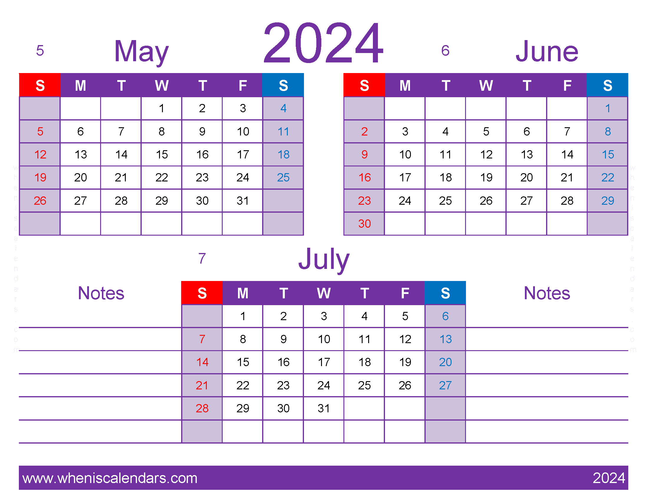 Download May through July Calendar 2024 MJJ434